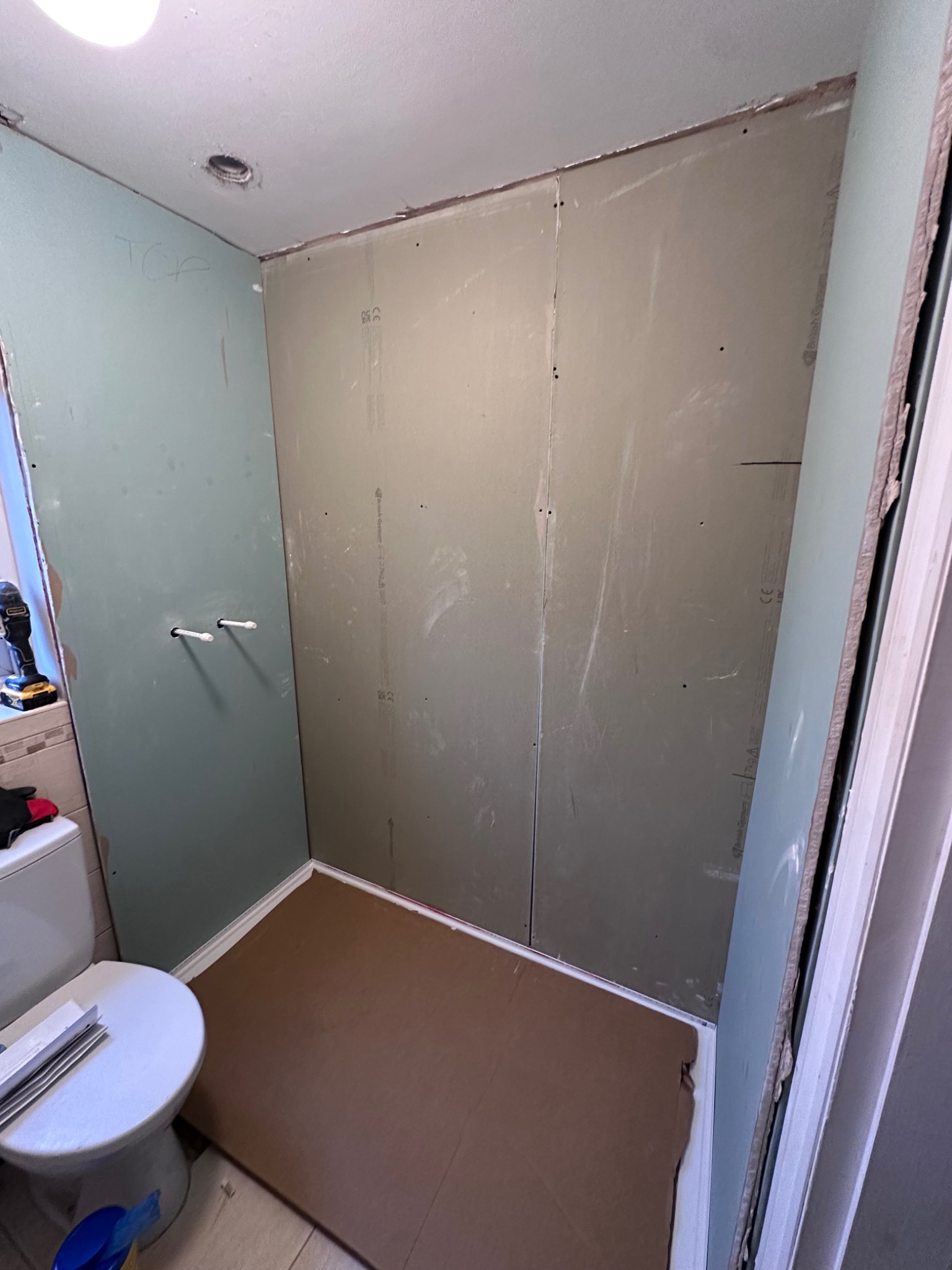 Bathroom stripped back to timber studs during refurbishment