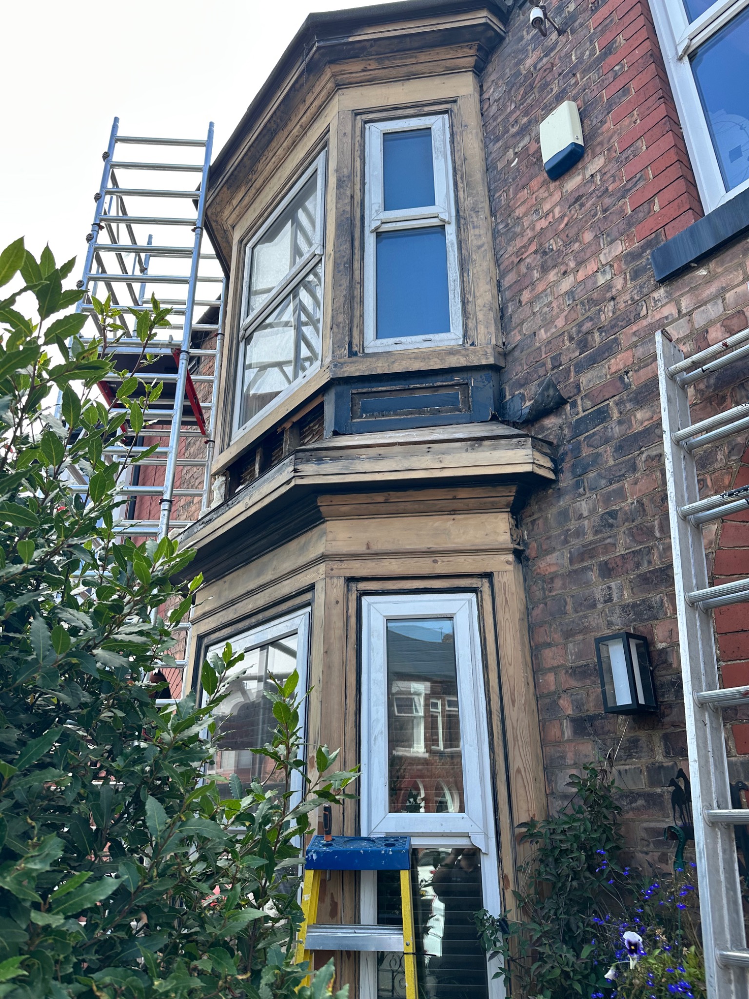 Victorian double bay window timber stripped back during restoration